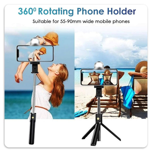 R1S Bluetooth Selfie Stick Tripod with Remote and Light
