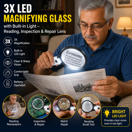 (FREE HOME DELIVERY) 3X LED Magnifying Glass with Built-in Light – Reading, Inspection & Repair Lens 🔍