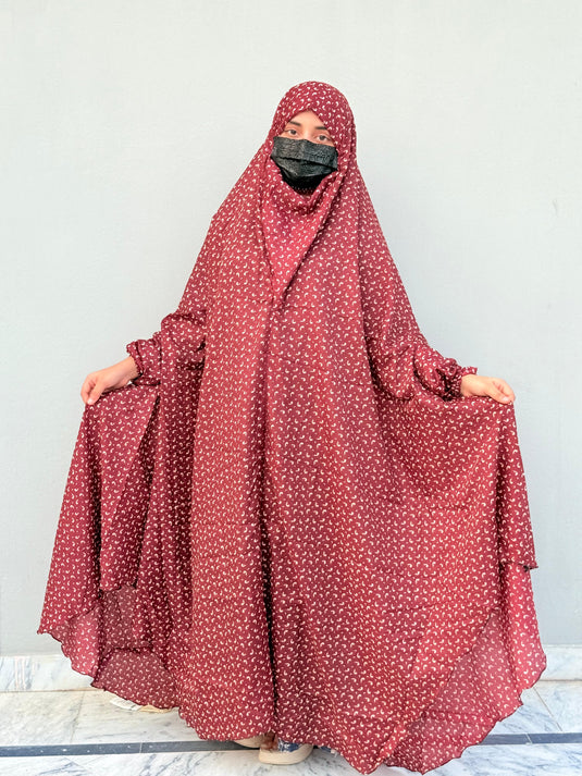 Full Coverage Printed Namaz Chadar with Sleeves-Full Length