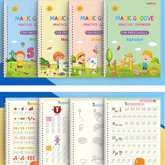 (Pack of 4) Magic Practice Copybook for Kids, Children Reusable Handwriting Practice Copy Books for Preschools Magic Workbook Letter Writing Book