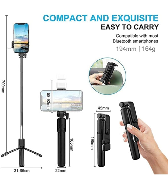 R1S Bluetooth Selfie Stick Tripod with Remote and Light