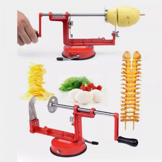 Manual Red Machine Vegetable Spiraliz Stainless Steel Twisted Potato Apple Slicer Spiral French Fry Cutter
