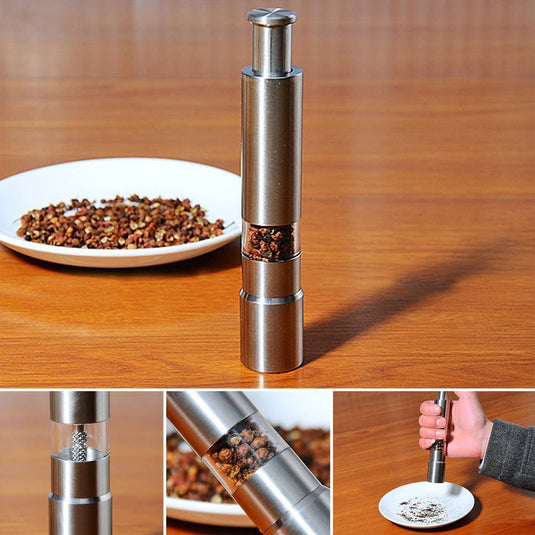Stainless Steel Salt and Pepper Push Button Thumb Grinder
