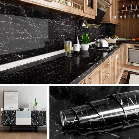Self Adhesive Black / White Marble Sheet for Kitchen