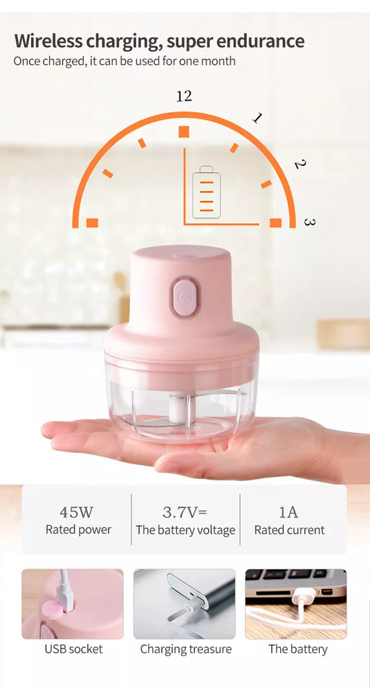 Wireless Rechargeable Electric Garlic Press Mini Meat Grinder Electric Chopper