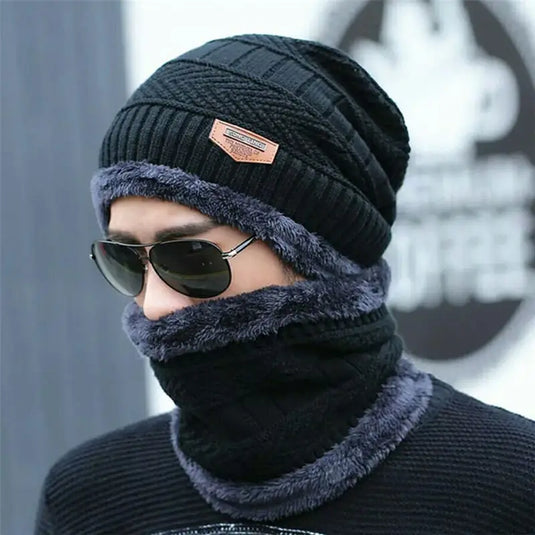 Beanie Cap Set, Wool cap with neck warmer