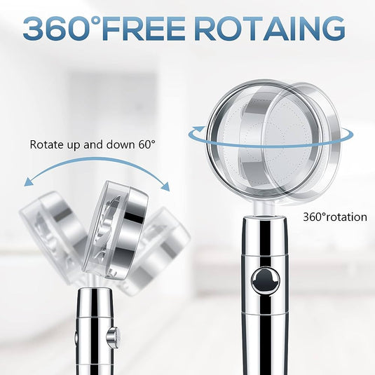 360 Degrees Rotating High Pressure Shower Heads, Handheld Turbo Fan Shower