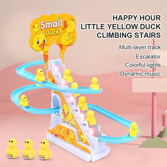 Small Ducks Climbing Toys, Electric Ducks Chasing Race Track Game Set, Playful Roller Coaster Toy with 3 Duck LED Flashing Lights & Music Button