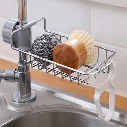 Stainless Steel Faucet Storage Rack, Sponge Holder, Adhesive Sink Caddy Organizer