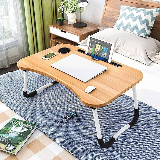 Laptop Table with Dock Stand/Study Table/Bed Table/Foldable and Portable/Ergonomic & Rounded Edges/Non-Slip Legs/Engineered Wood