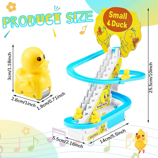 Small Ducks Climbing Toys, Electric Ducks Chasing Race Track Game Set, Playful Roller Coaster Toy with 3 Duck LED Flashing Lights & Music Button