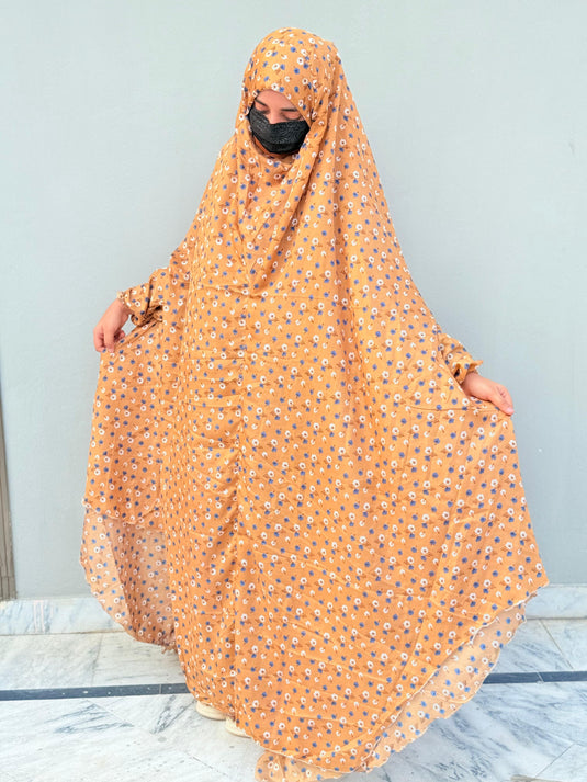 Full Coverage Printed Namaz Chadar with Sleeves-Full Length
