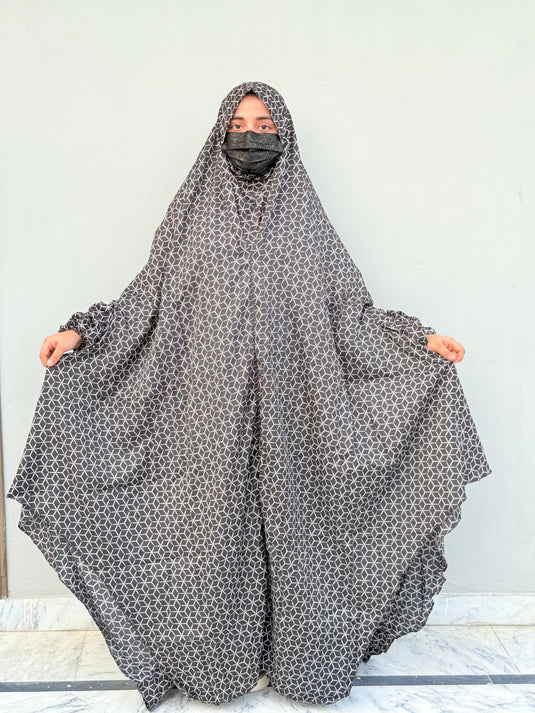 Full Coverage Printed Namaz Chadar with Sleeves-Full Length