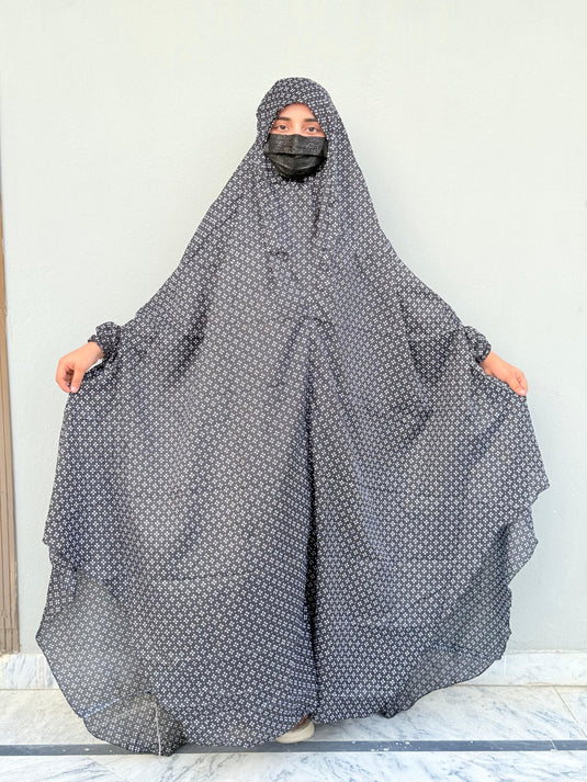 Full Coverage Printed Namaz Chadar with Sleeves-Full Length