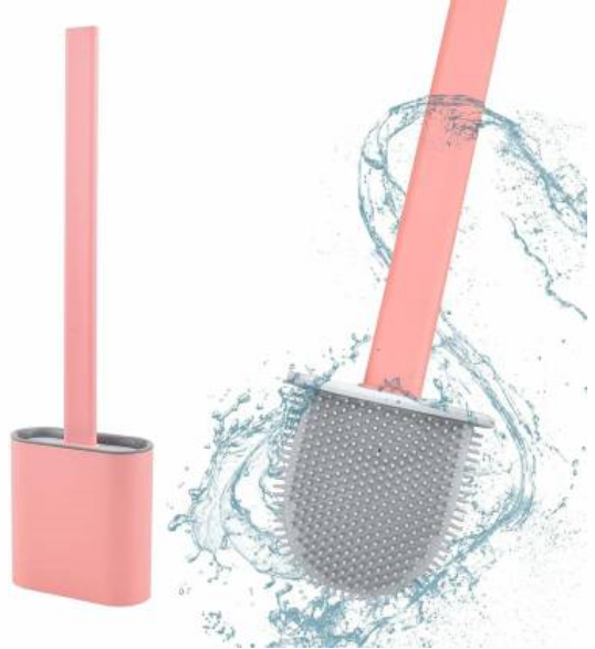 Silicone Toilet cleaner Brush non-Slip Long Handle with Toilet Brush Holder