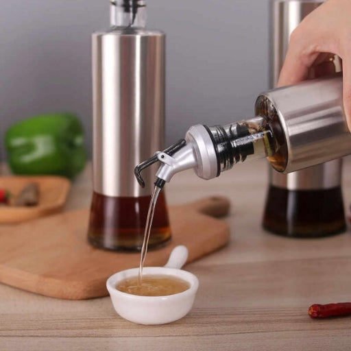 300ml Glass Oil Dispenser Stainless Steel Bottle Kitchen Cooking Oil Vinegar Bottle With Dropper