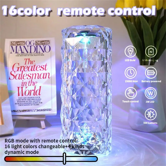 [ FREE DELIVERY ] Crystal Diamond Lamp 16 Colors Changing with Remote Control USB Rechargeable Rose Light | Fancy Table Lamp