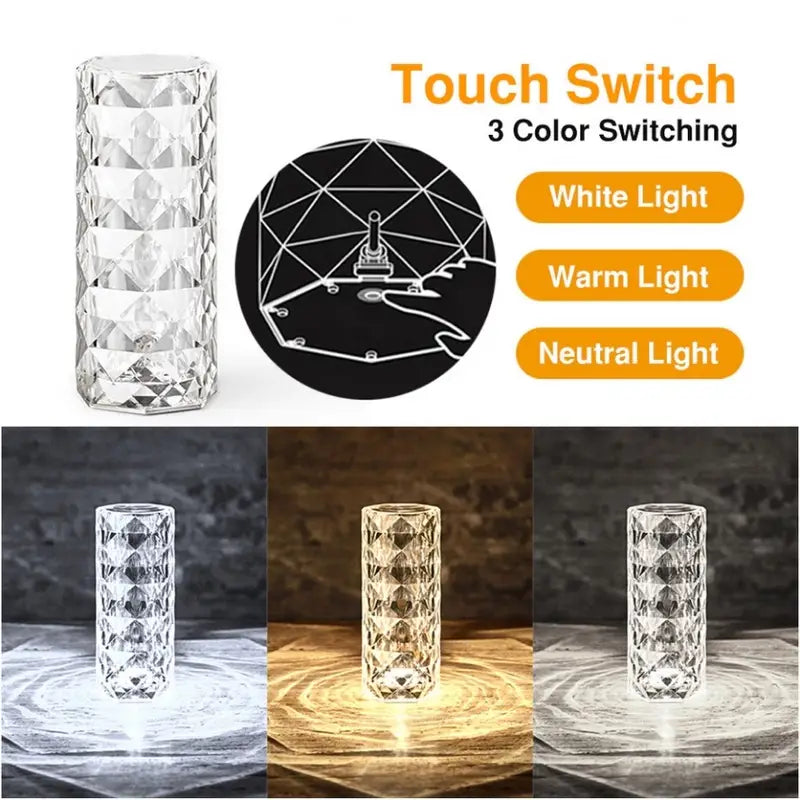[ FREE DELIVERY ] Crystal Diamond Lamp 16 Colors Changing with Remote Control USB Rechargeable Rose Light | Fancy Table Lamp