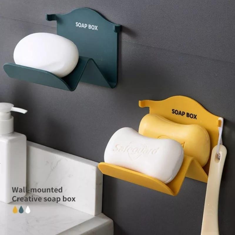 Self Adhesive Wall Soap Holder Bathroom Soap Dish 2 Row Non-slip Drain Soap Tray