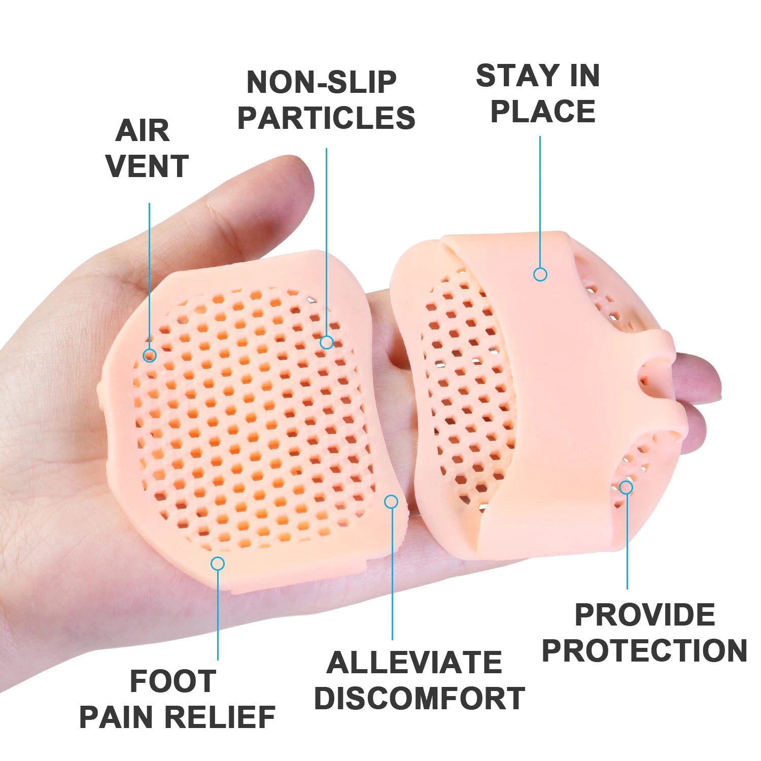 2pcs Breathable Sofe Forefoot Pads Foot Pain Relief Silicone Ball of Foot Cushion Insoles Prevent Foot