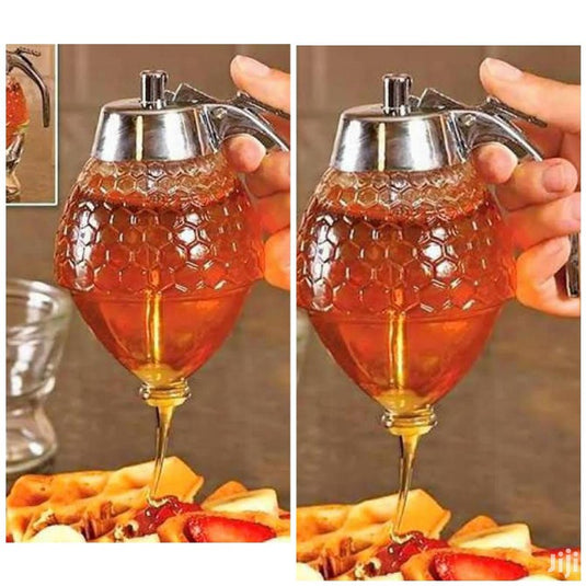 Crystal Glass Honey Dispenser Transparent Honey Storage Bottle Container with Holder