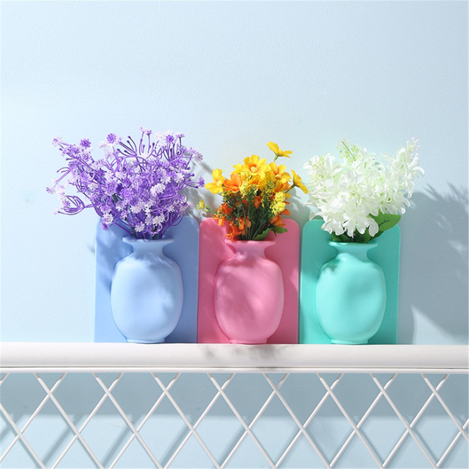 (Pack of 2) Wall Hanging Silicone Flower Pot Sticker Plant Rack for Decoration Home Kitchen Office Bathroom Silicon flower vase, Silicon wall flower pot, Silicon wall flower pot stand