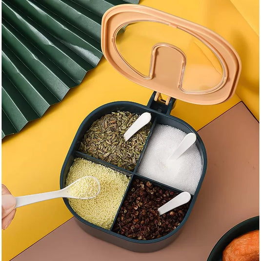 4 In 1 Partition Kitchen Seasoning Box Masala Box Set With Spoons