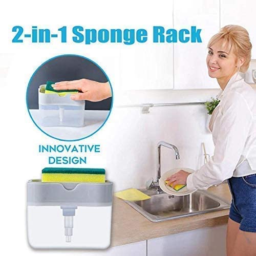Dishwashing Soap Dispenser, Soap Dispenser Sponge Holder 2 in1