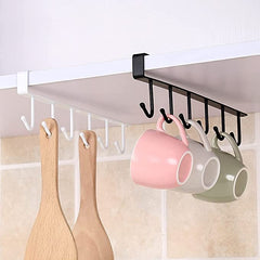 (Pack of 2) 6 Hooks Storage Shelf Wardrobe Cabinet Metal Under Shelves Mug Cup Hanger Bathroom Kitchen Organizer Hanging Rack Holder