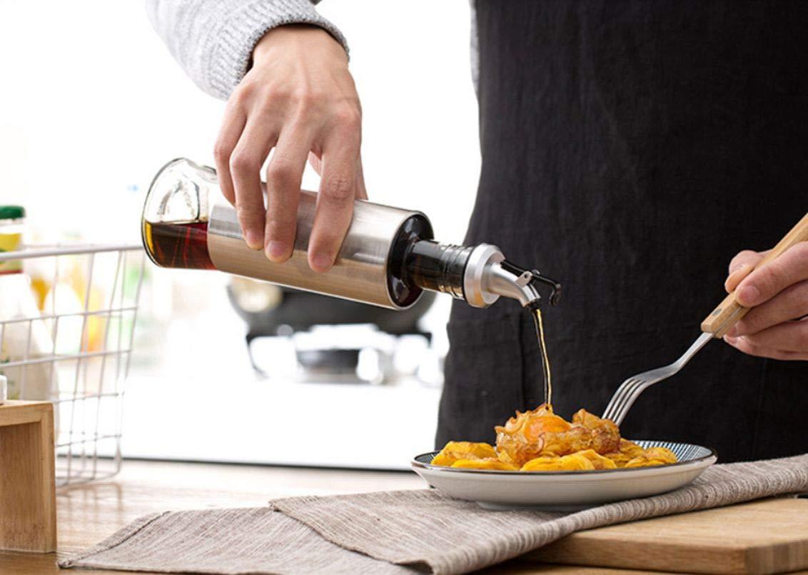 300ml Glass Oil Dispenser Stainless Steel Bottle Kitchen Cooking Oil Vinegar Bottle With Dropper