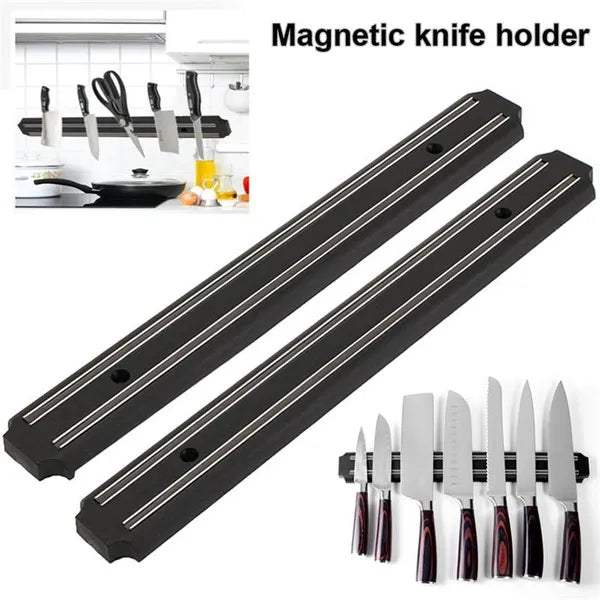 Black Magnetic Knife Holder Rack Kitchen Wall Mounted Magnet Bar - 38cm