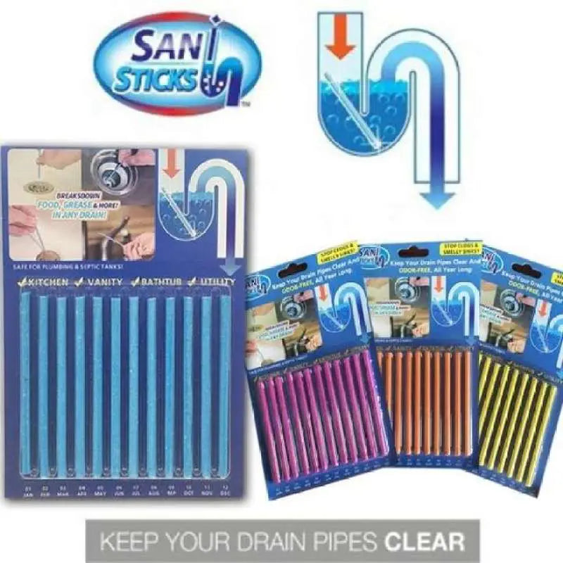 Pack Of 12 Sticks - Keeps Drain Clear & Odor-Free, All Year Long Kitchen Sink and Bathtub Drain Cleaner