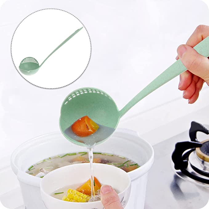 2 In 1 Plastic Straining Ladle Soup Pan Spoon with Filter Strainer Kitchen Dinnerware Cooking Tools