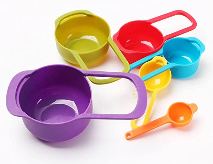 6-Piece Plastic Measuring Spoon and Cup Set, Multicolor