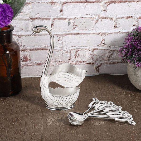 Stainless Steel Classy Swan 6 Pcs Spoon Set with Crafted Swan Spoon Holder