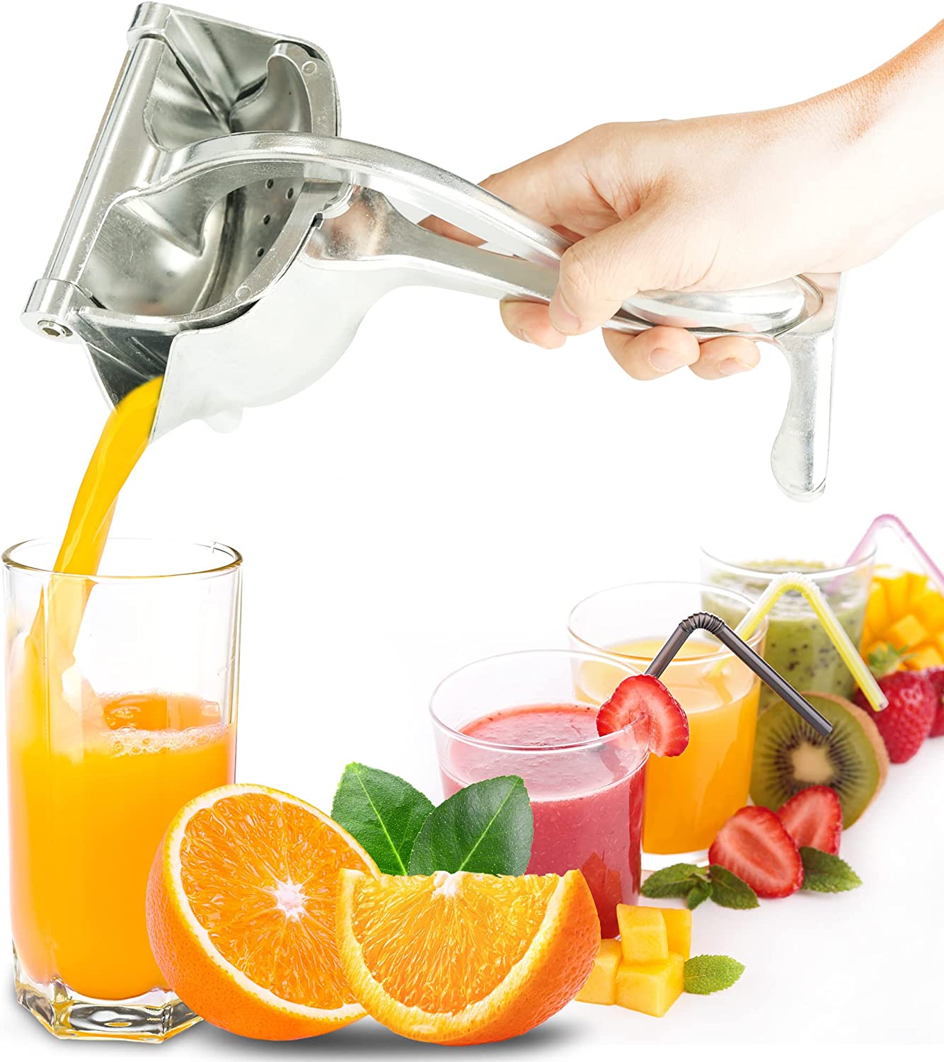 Manual Fruit Juicer, Portable StainlessSteel Lemon Orange Fruit Squeezer