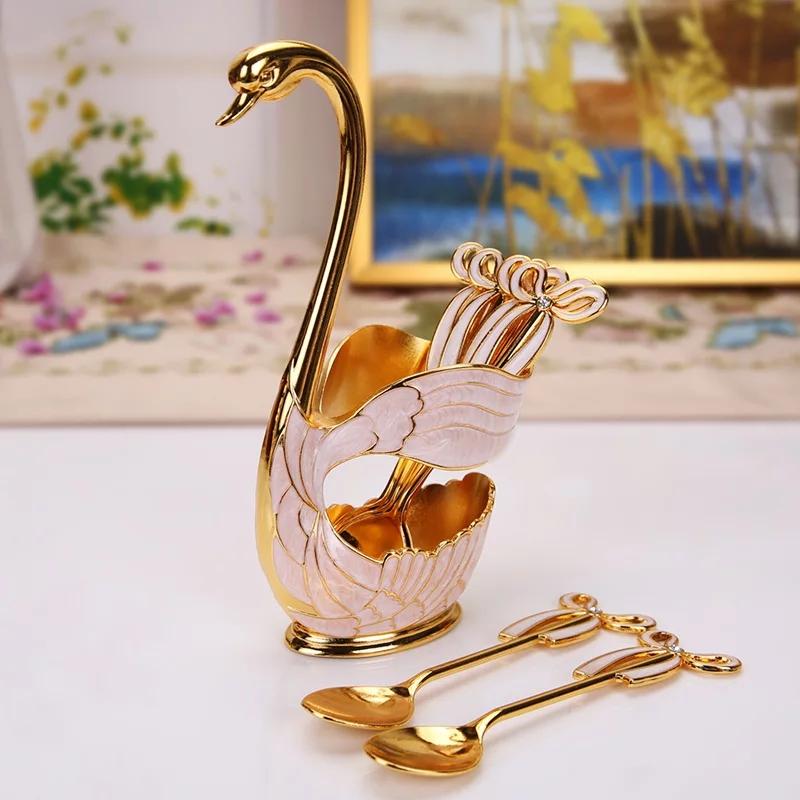 Stainless Steel Classy Swan 6 Pcs Spoon Set with Crafted Swan Spoon Holder
