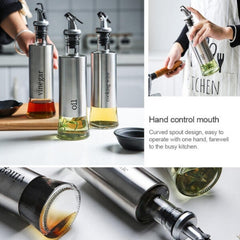 300ml Glass Oil Dispenser Stainless Steel Bottle Kitchen Cooking Oil Vinegar Bottle With Dropper