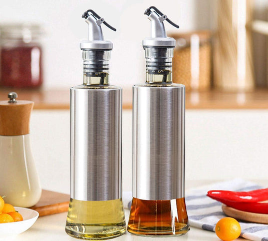 300ml Glass Oil Dispenser Stainless Steel Bottle Kitchen Cooking Oil Vinegar Bottle With Dropper