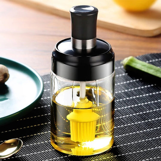 (pack of 3) Glass Seasoning Tank Kitchen Spice Kit Bottles Pepper Spoon Seasoning Jars Oil Brush Honey Container Food Storage Container