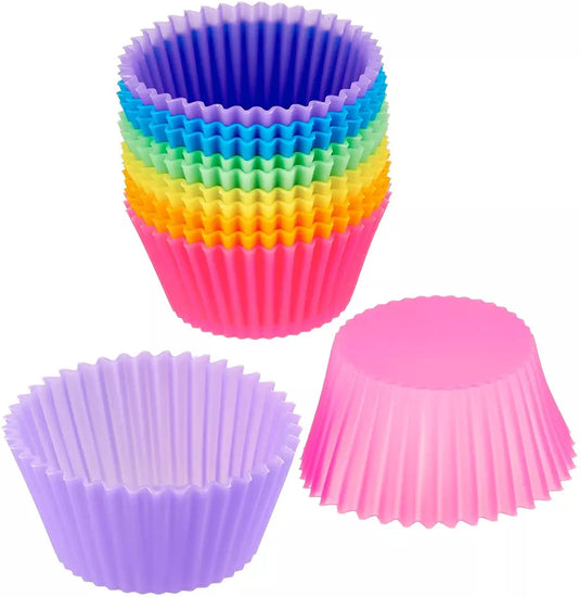 Multicolor Pack of 12 Silicone Baking Cups Muffin Liners Cup Cake