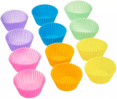Multicolor Pack of 12 Silicone Baking Cups Muffin Liners Cup Cake