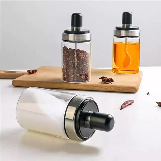 250ml Kitchen Condiment Jar  Glass Seasoning Bottle With Spoon