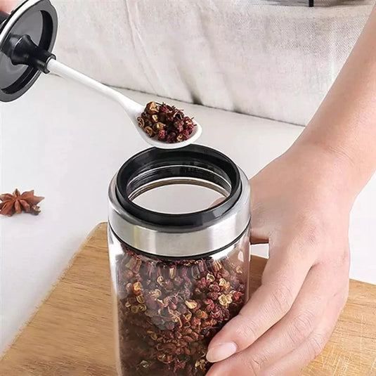 250ml Kitchen Condiment Jar  Glass Seasoning Bottle With Spoon