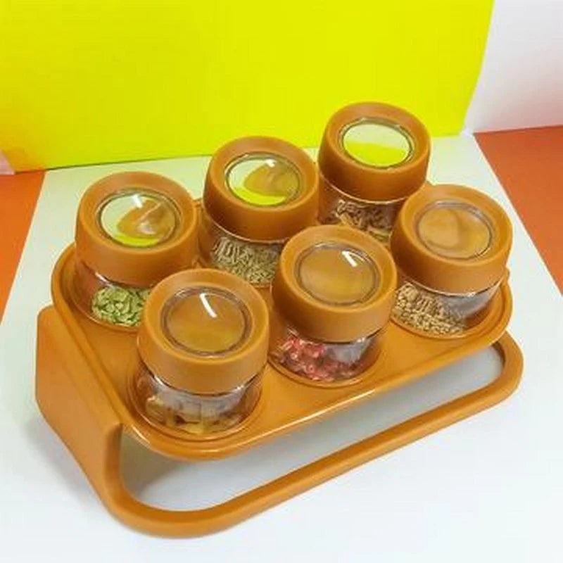 Masala Rack 6pcs Spice Stand Rack With Spoons (Each Jar Capacity 250-Grams)
