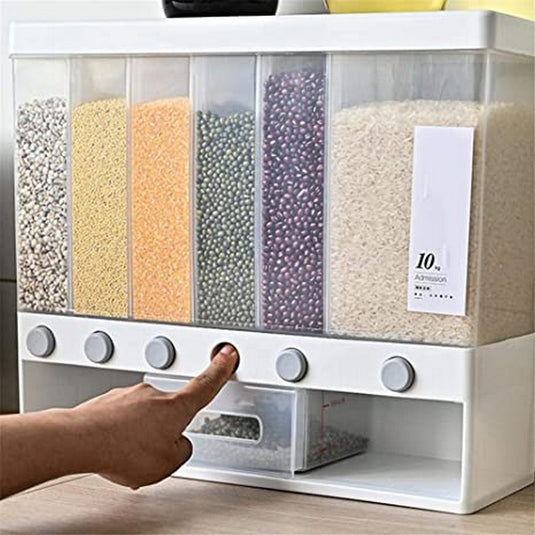 Rice Dispenser Wall-Mounted Dry Food Dispenser Rice Bucket Grain Storage Container Cereal Dispenser for Home Kitchen
