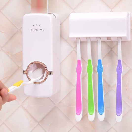 Self Adhesive Wall Mounted Automatic Toothpaste Dispenser With Tooth Brush Holder