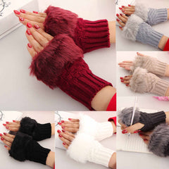 Fancy Winter Wool Gloves for Women Girls Knitting Wool gloves l Keep Warm Short Mitten Fingerless Lady Girl Half Finger Gloves Rabbit Lady hand Gloves