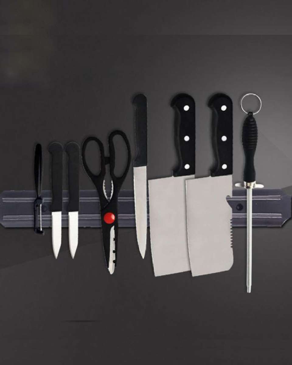 Black Magnetic Knife Holder Rack Kitchen Wall Mounted Magnet Bar - 38cm