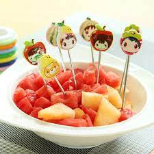 Cute Set of 8 Fruit Forks with Holder Stainless Steel Food Pick Forks for Kids Home (Mix Cartoon)
